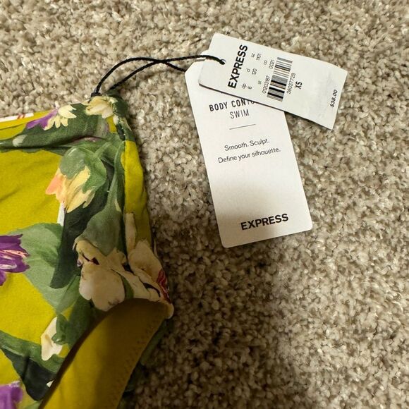 NWT Express Body Contour High Rise Swim Bottoms | XSmall | Green Floral - Picture 5 of 5